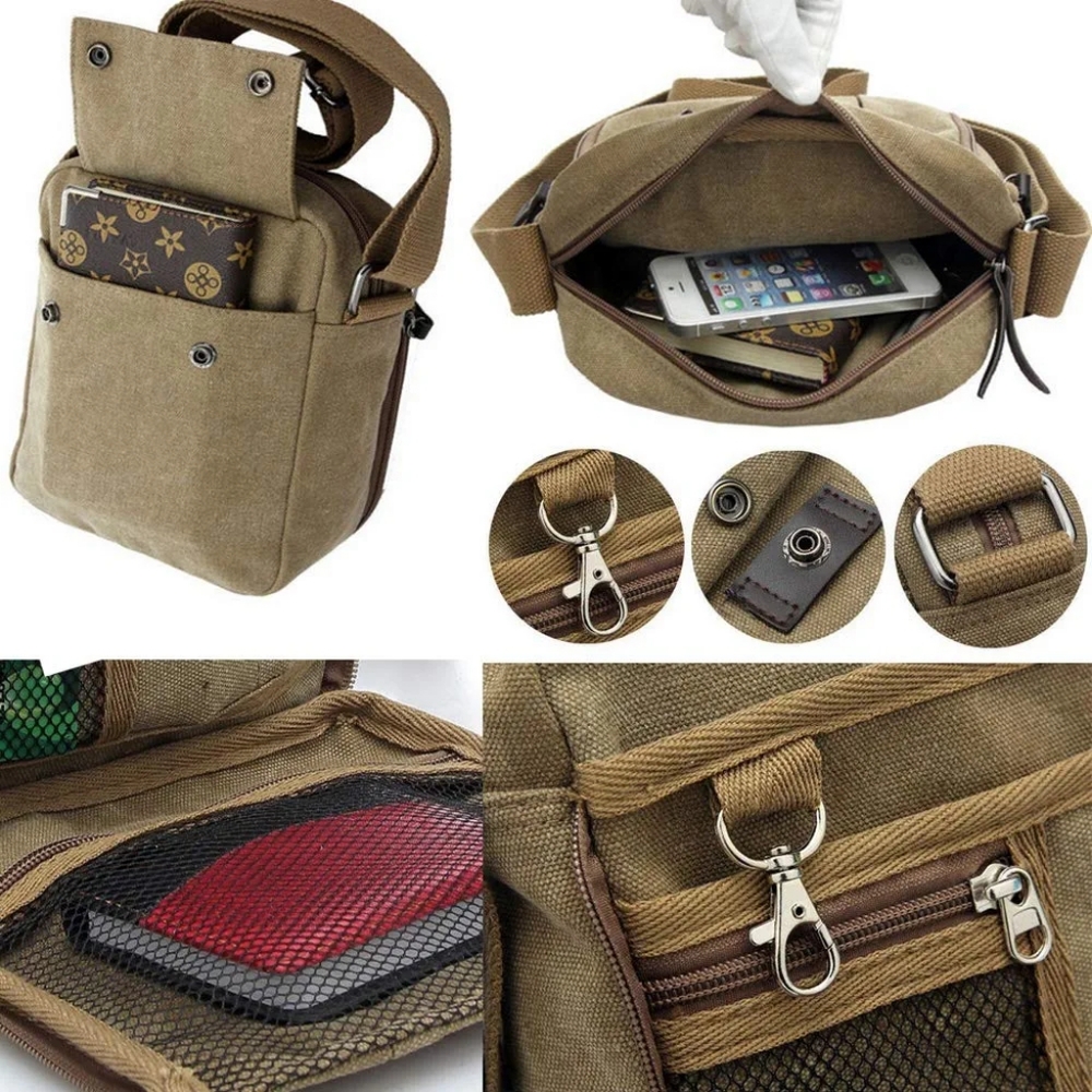 Khaki canvas shoulder bag - Picture 5 of 7